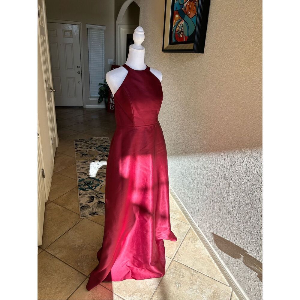 Alfred Sung Womens Size 10 Floor Length Gown Burgundy Halter Criss Cross Back